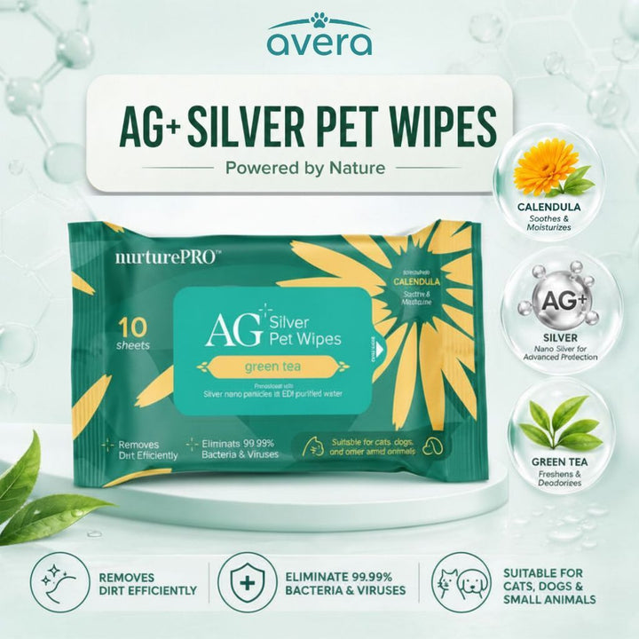 NurturePRO AG+ Silver Pet Wipes Green Tea 10 & 100 Sheets | Tisu Basah Kucing & Anjing Aroma Teh Hijau
