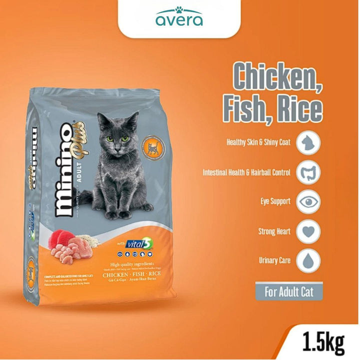Averapets Minino Plus Chicken Fish & Rice 1.5kg Makanan Kucing Dewasa